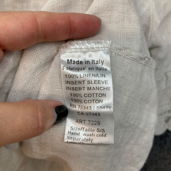 Terzo Millennio Linen Top Small Lace Trim Elastic Neckline Beige - Picture 6 of 8